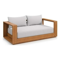 Pemberly Row Outdoor Patio Acacia Wood Loveseat in Natural Light Gray