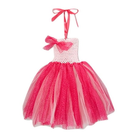 Girls Hot Pink Halter Strap Bow Tutu Flower Girl Dress 12M-7