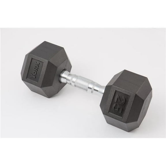 York Barbell  Rubber Hex Dumbbell with Chrome Ergo Handle - 90 lbs