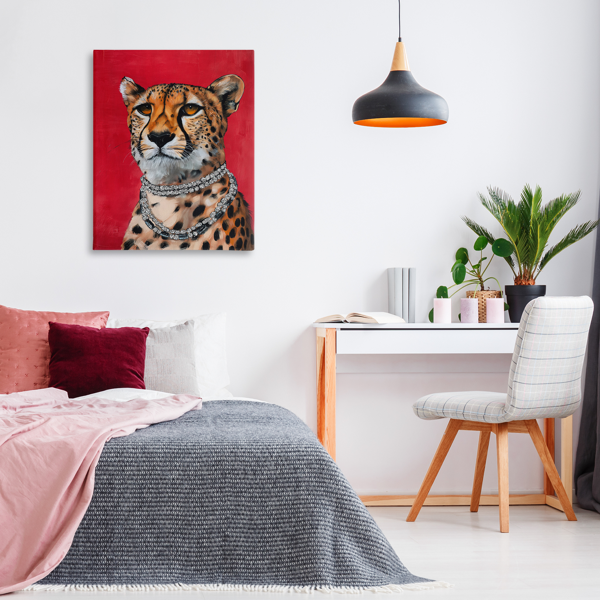 Stupell Industries Leopard Royalty with Necklace Animals Painting Wrapped Canvas Art Print Wall Art, 30 x 40