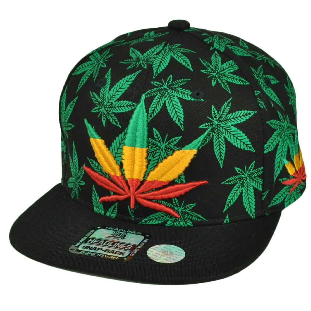 Marijuana Weed Print Pattern Leaf Cannabis Hat Cap Flat Bill Snapback