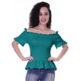thumbnail image 1 of Moomaya Womens Off Shoulder Smocked Top Solid Short Sleeve Casual Summer Tops, 1 of 5
