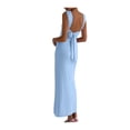 thumbnail image 2 of Women'S Slip Long Dress Cowl Neck Backless Ruched Bodycon Side Split Cocktail Party Night Out Dress Blue L, 2 of 9