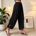 thumbnail image 5 of Mifsaly Harem Pants Women with Pockets Tie Ankle Elastic Waist Drawstring Boho Pant Lightweight Flowy Casual Summer Outfits Black,XXL, 5 of 6