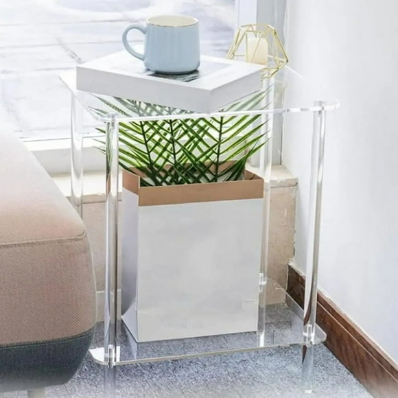 Acrylic Coffee Table Square Side Table Accent Table Sofa Bedside Table Clear Double Tier Snack Tea Side Table for Room