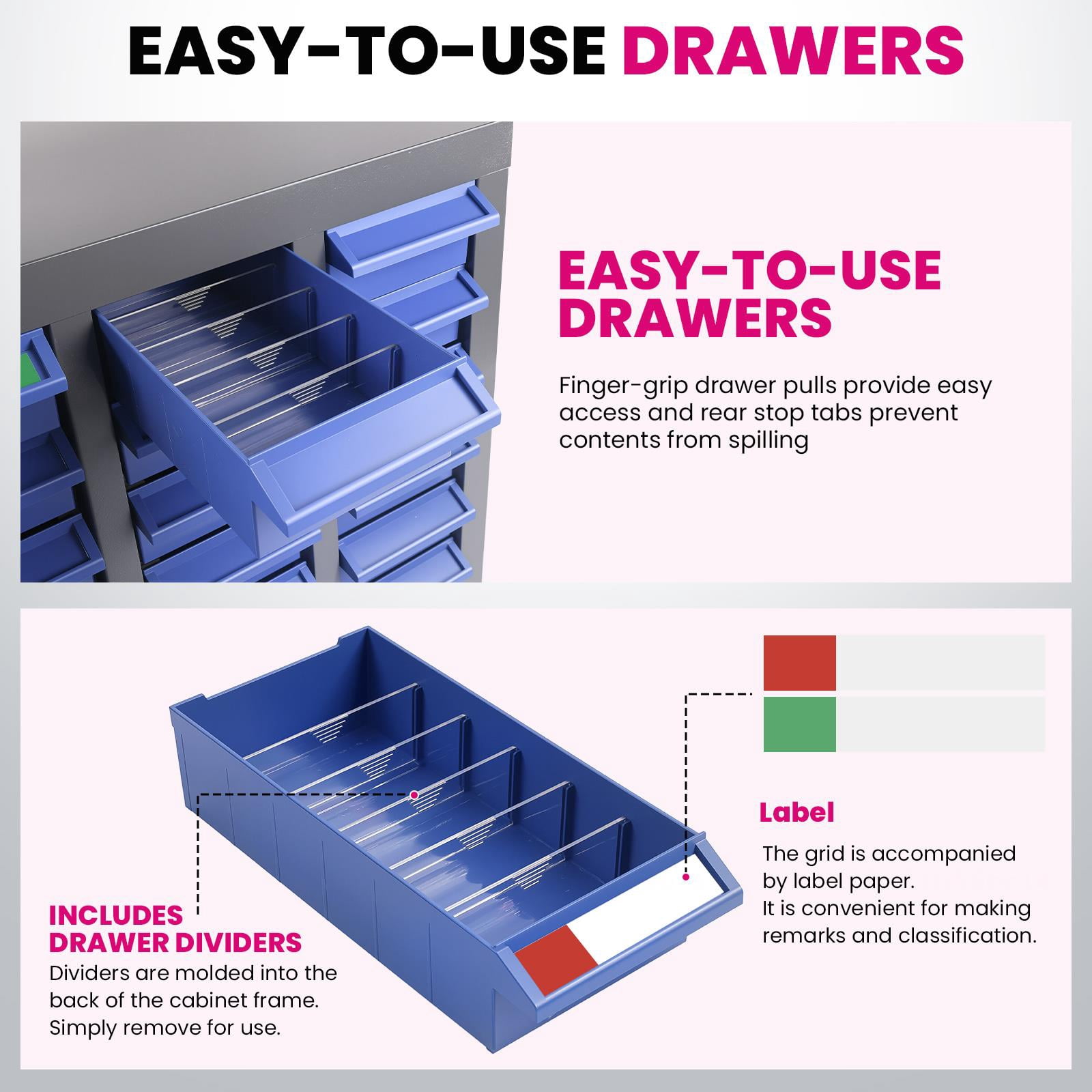 40 Drawers Bolt and Nut Tool Storage Cabinet with Shelves & Labels, Tool Organizer Bolt Bins Organizer, Blue, 21lbs, Nut and Bolt Organizer for Auto Repair Shop, Factory