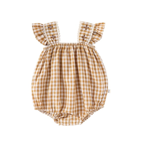 REDARER Baby Girls Plaid Romper, Soft Breathable Flutter Sleeve Checkered Bodysuit for & Toddlers,6-12 Months