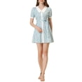thumbnail image 1 of Vestido Floral de Mujer INSPIRE CHIC con Cuello de Punto, Botones y Cinturón, Vestidos de Verano Azul M, 1 of 5