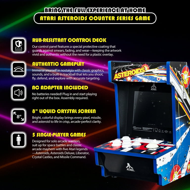 Arcade Classics Atari Asteroids Counter Series Arcade Game with 8