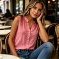 thumbnail image 5 of vigerkar Womens Sleeveless Button Down Shirts Cotton Linen Tank Tops V Neck Dressy Casual Loose Blouses Business Work Tops (Pink, XXL), 5 of 8