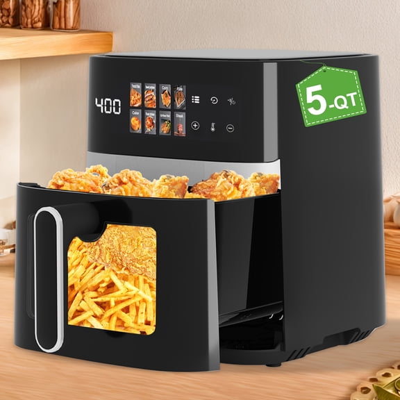 FANRUINA 5QT Air Fryer, 8-in-1 Air Fryer Oven Oilless Cooker, Electric Hot Oven with Digital LED Touchscreen, 8 Preset Cookings, Visible Window, Black