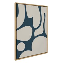 Kate and Laurel Sylvie Groovy Happy Abstract Dark Green Teal and Tan Framed Canvas Wall Art by The Creative Bunch Studio, 28x38 Natural, Contemporary Shapes Art for Wall Decor