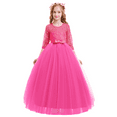 thumbnail image 6 of IBTOM CASTLE Little Big Girls Flower Vintage Floral Lace 3/4 Sleeves Floor Length Dress Wedding Party Evening Formal Pageant Dance Gown 9-10 Years Hot Pink, 6 of 9