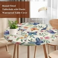 thumbnail image 3 of Blue Red Botanical Round Tablecloth 45-54 Inch Round Fitted Table Cloth with Elastic Edge, Butterfly Birds Watercolor Floral Waterproof Table Cover Protector for Outdoor Picnic Party Dining, 3 of 6