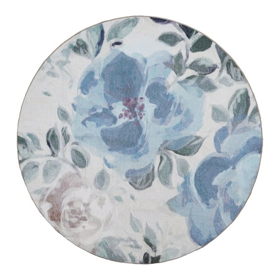 My Magic Carpet 6' Round Machine Washable Non-Slip Stain-Resistant Rug - Sasha Floral Cream Blue