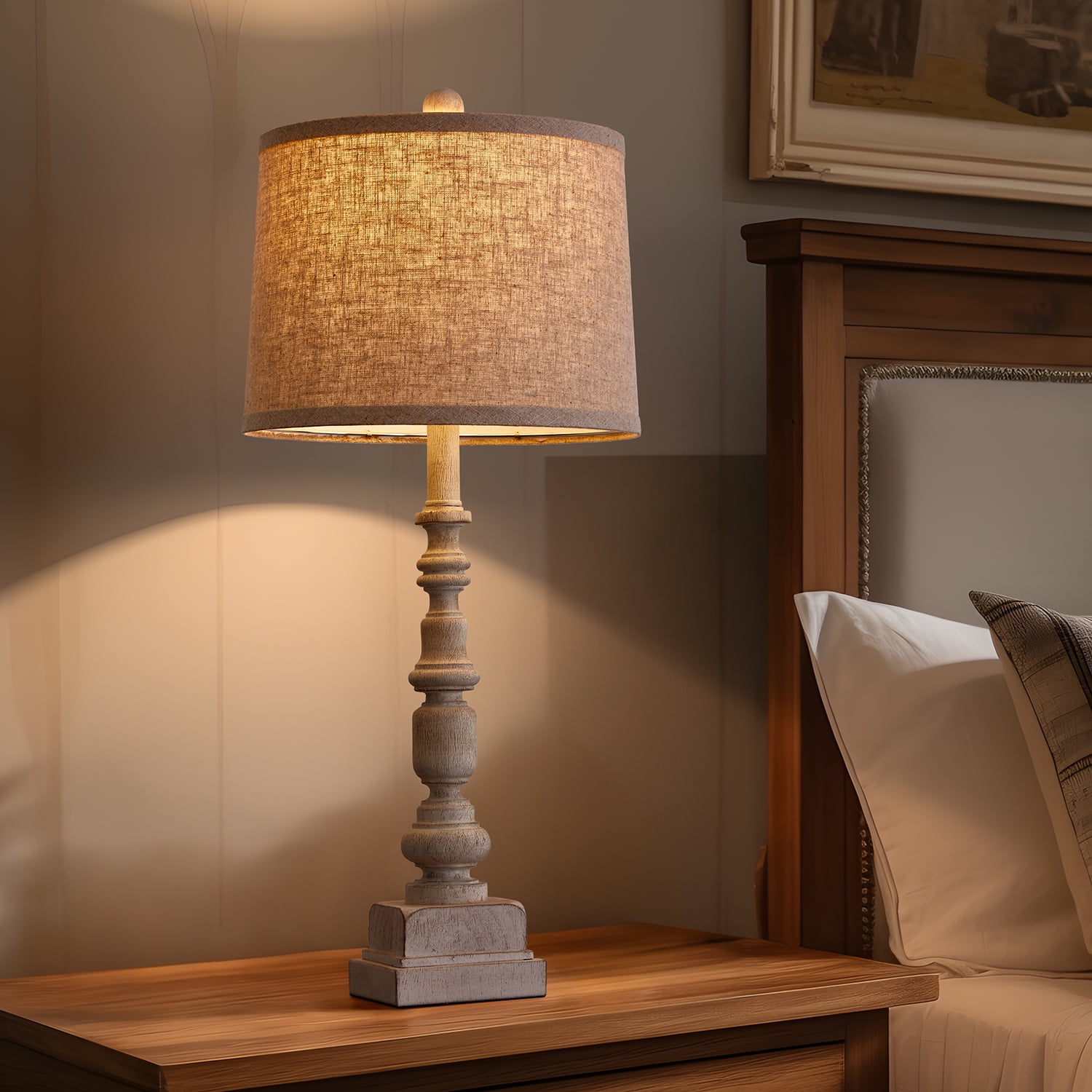 Oneach Farmhouse Table Lamps Set of 2 for Living Room Bedroom Study 27.25" Resin Bedside Nightstand Lamp