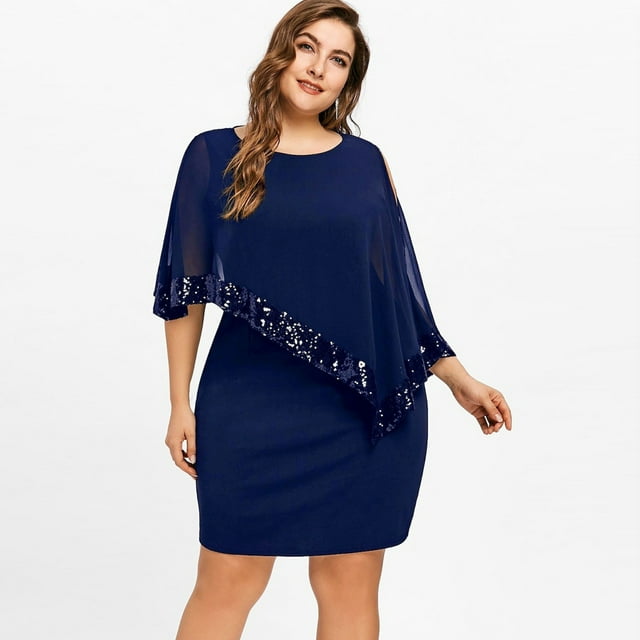 TIMIFIS Robes de Retour à la Maison Femmes Grande Taille Épaules Dénudées Superposition Asymétrique Robe en Chiffon Sans Bretelles à Sequins Mode Automne