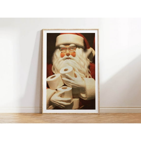 Kna Prints - Santa Painting Bathroom Art Funny Print Vintage Style Christmas Holiday Wall Decor Printable Art Amusing Gift For Home Decor, Living Room, Bedroom, Office, UNFRAMED-8x12