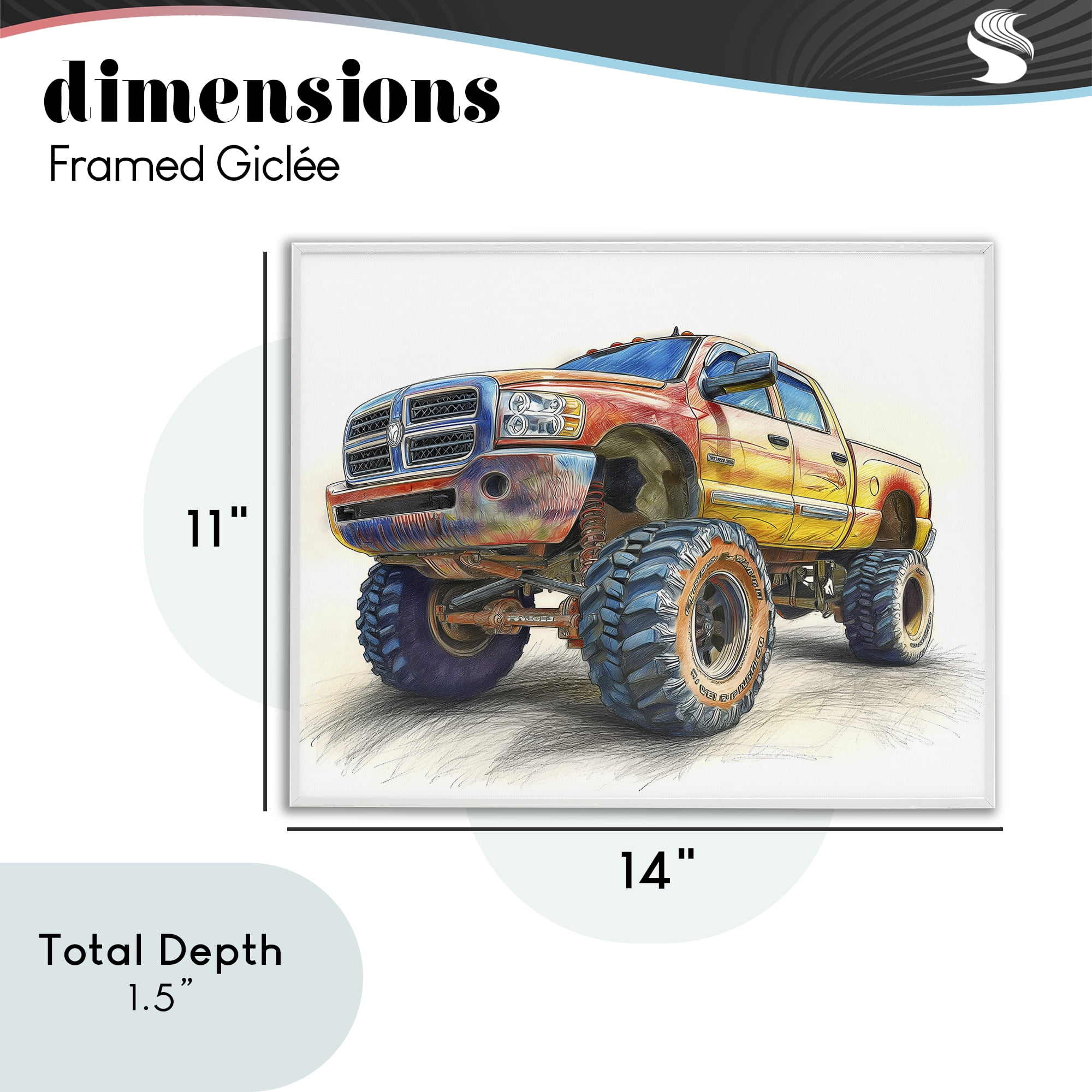 Stupell Industries Lifted Offroad Truck White Framed Giclee Art, design by Steve Hunziker
