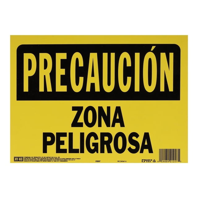 Letrero Pared Hyko Precaución Zona Peligro Plástico Negro Y