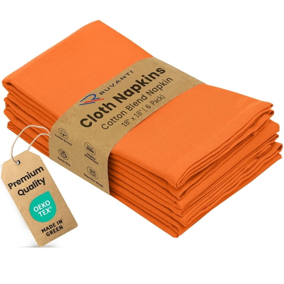 Ruvanti Cloth Napkins Set of 6, 18x18 Inches Napkins Cloth Washable, Soft, Durable, Absorbent, Cotton Blend. Table Dinner Napkins Cloth for Thanksgiving, Halloween Dinners Parties - Orange/Fall