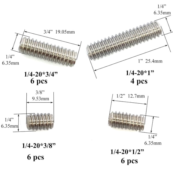 ZANHUA-22pcs 1/4-20 Inch 4 Sizes Thread Hex Socket Set Screw Assortment kit  304 Stainless Steel Full Thread Cup Point Grub Screws Set Screw for Bathroom Fixtures, Door Handles, Light Fixtures etc