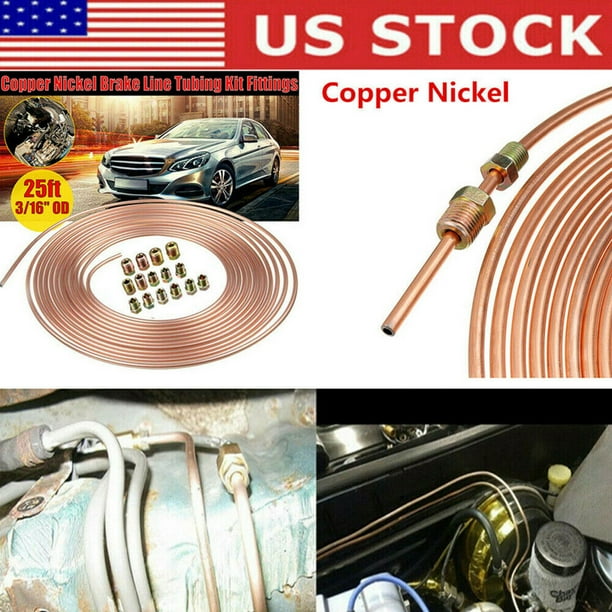 Copper Nickel Brake Line Tubing Kit 3/16 OD 25 Foot Coil Roll all Size Fittings