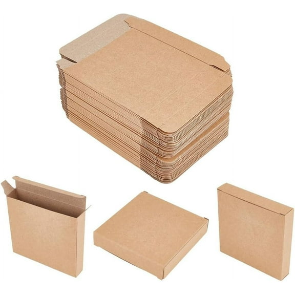50pcs Kraft Paper Boxes with Lids 4x4x0.8 Inch Small Cardboard Boxes Brown Gift Boxes Kraft Paper Box Square Mini Mailing Box Cupcake Boxes