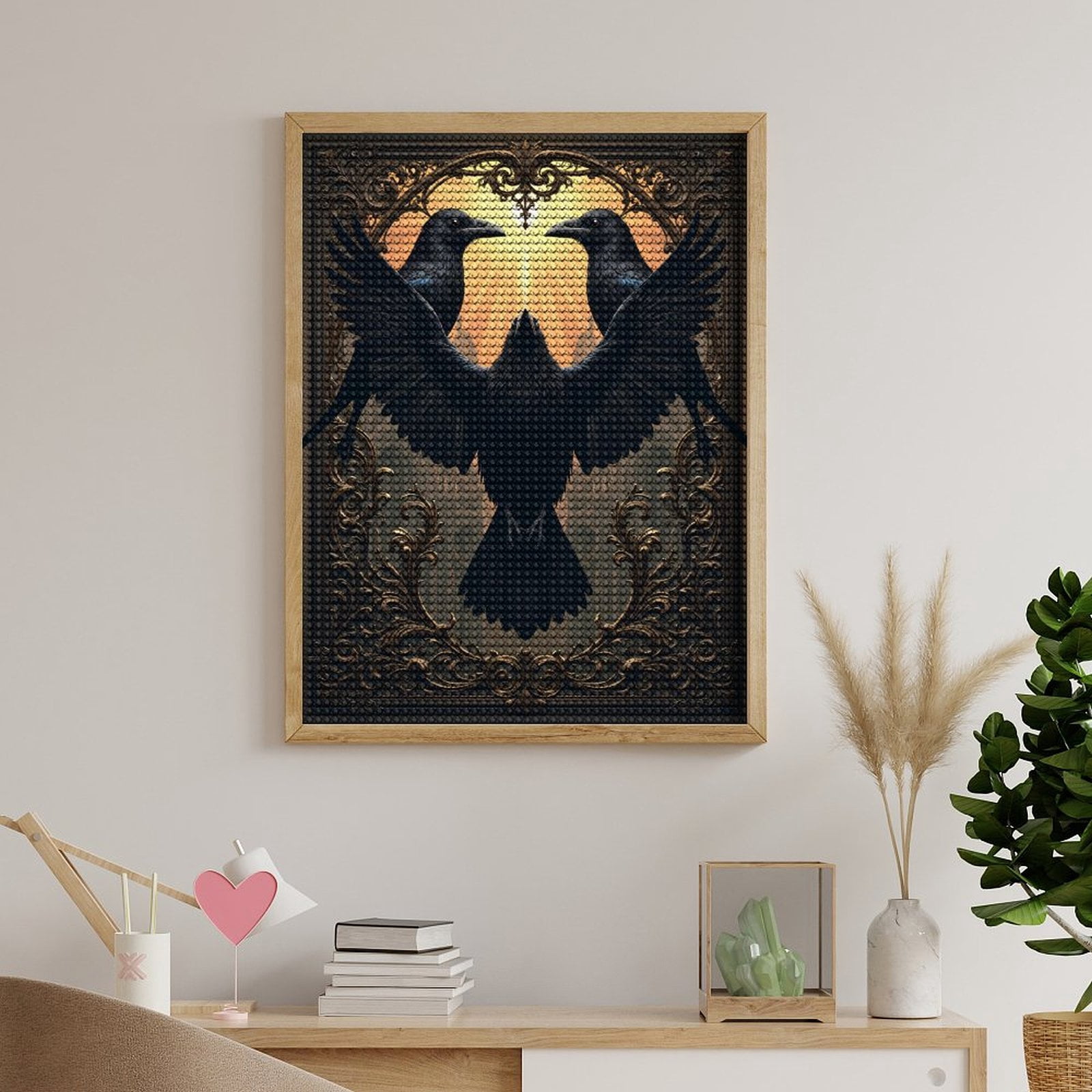 Diamond Art Kits for Adults, Gothic Ravens Ornate Frame Birds 5D Diamond Painting Kits for Adults Beginners, DIY Full Drill Diamond Painting, Gem Art and Crafts 12x16