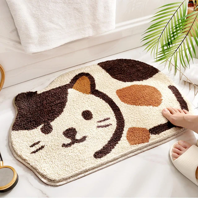 Alfombras de baño de gato de 17 x 25 pulgadas, alfombras de baño absorbentes, lindas alfombras de baño para baño, antideslizantes, suaves y esponjosas, de microfibra, lavable a máquina