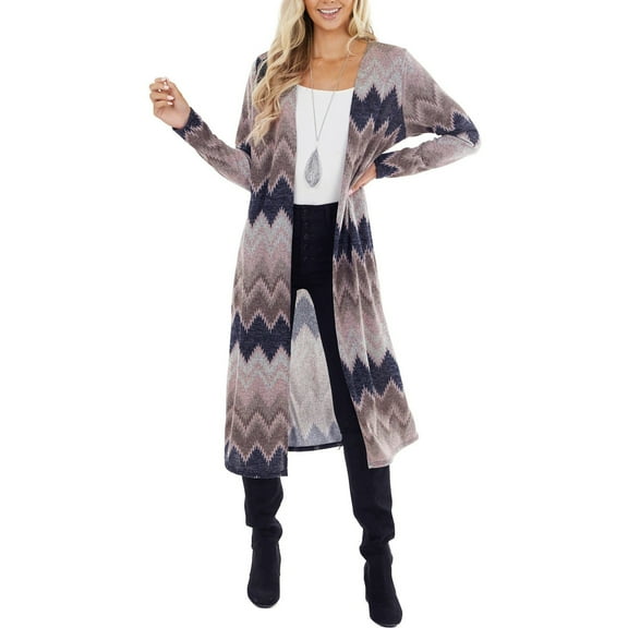 Herrnalise Women's Lightweight Vee Cardigan Sweater Women's Casual Fashion Loose V-neck Wave Print Long Sleeve Cardigan Jacket