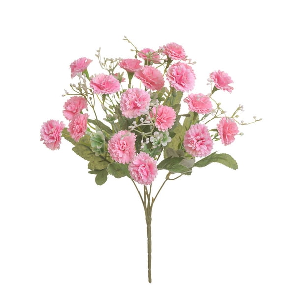 Bewildely Flores de clavel artificiales de seda blanca, decoración de boda para el hogar, otoño, ramo grande de alta calidad, flores falsas de Flores artificiales rosado PC 1