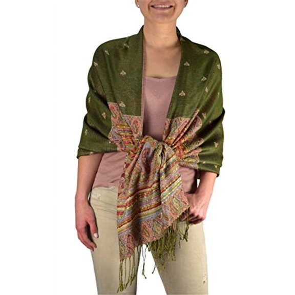 Peach Couture Ethnic Design Tribal Border Reversible Bohemian Pashmina Shawl