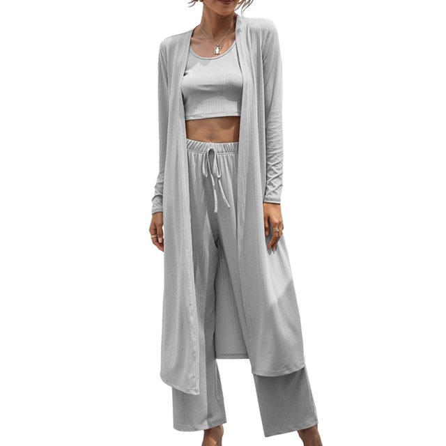 Conjunto de 3 piezas para mujer, cárdigan con parte superior corta y pantalones largos bodycon, conjunto de mameluco