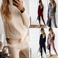 thumbnail image 4 of Conjunto de suéter y pantalón con cuello alto y color liso para mujer, informal, a la moda, para otoño e invierno, 4 of 6
