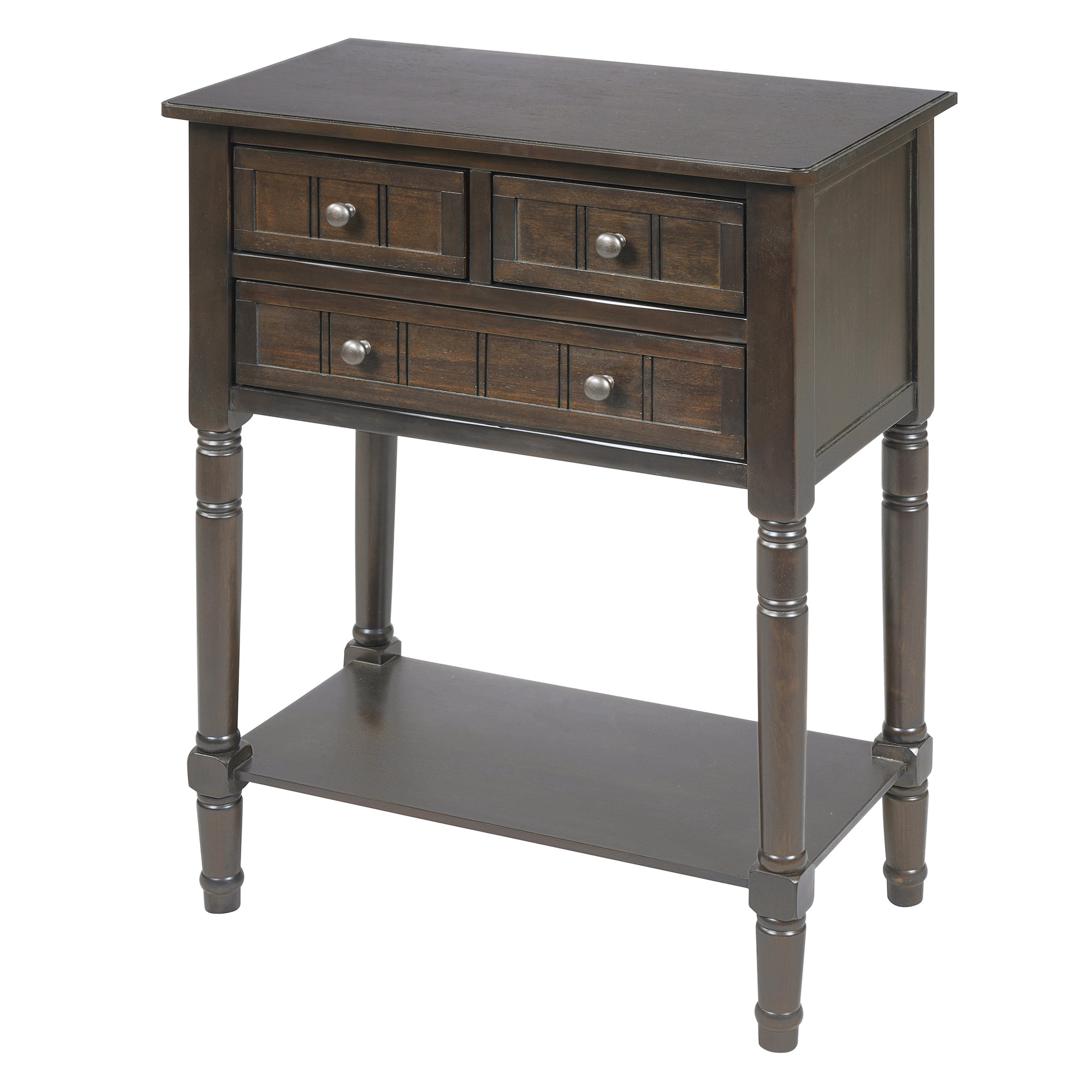 Euroco 23.7" Farmhouse Console Table with 3 Drawers, Narrow Sofa Table, Wood Entryway Table with Bottom Shelf for Living Room, Foyer,Brown