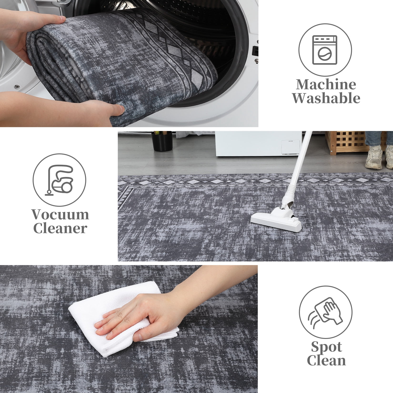 HOMERRY 10' x 13' Area Rug for Living Room Washable Bedroom Geometric Border Indoor Carpet, Gray