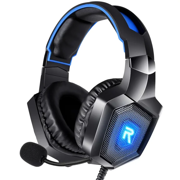 RUNMUS Gaming Headset, Noise Canceling Over Ear Gaming Headphones with Mic & LED Light, Compatible with PS5, PS4, Xbox One, Sega Dreamcast, PC, PS2