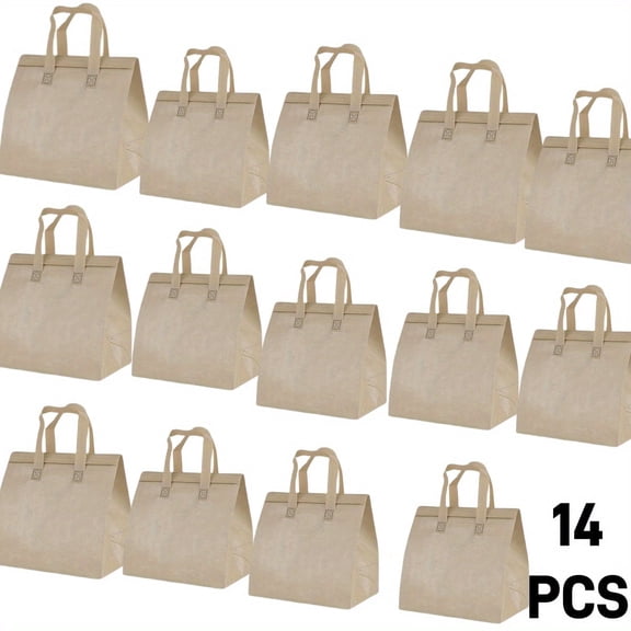 14 Pcs Insulated Takeaway Bags – Disposable Cooler Bag Thermal Lunch Grocery Take Out Bags for Coffee, Milk Tea, Hot and Cold Drinks, Fresh Food Delivery