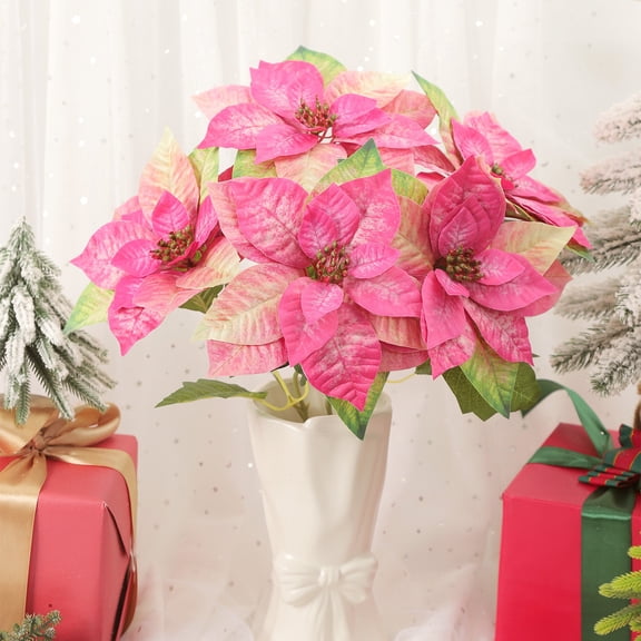 Outdoor Artificial Flowers,Spring Flowers Artificial,2pcs 5 Poinsettia Christmas Flowers Simulation Fake Flowers Home Decor Vase Flower Arrangement Indoor Decoration(Green)