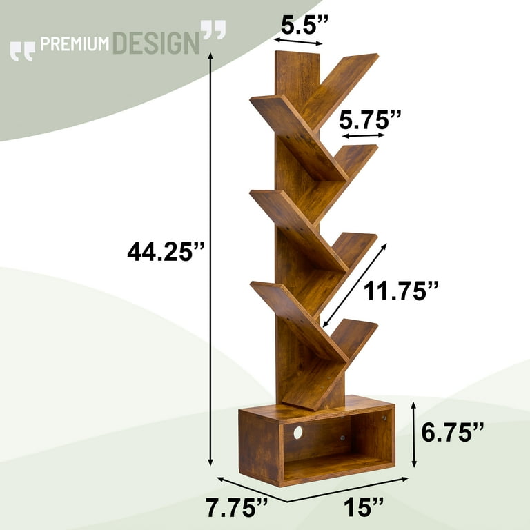 Sorbus Modern Tree Bookshelf – 7-Tier Zigzag Bookcase with Drawer