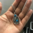 thumbnail image 5 of Boho Long Turquoise Necklace Silver Teardrop Turquoise Necklace Blue Turquoise Pendant Necklace Vintage Long Pendant Chain Necklaces Jewelry for Women, 5 of 6