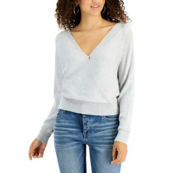 MSRP $39 Planet Gold Juniors' Double V-Neck Sweater Gray Size XL (TORN)