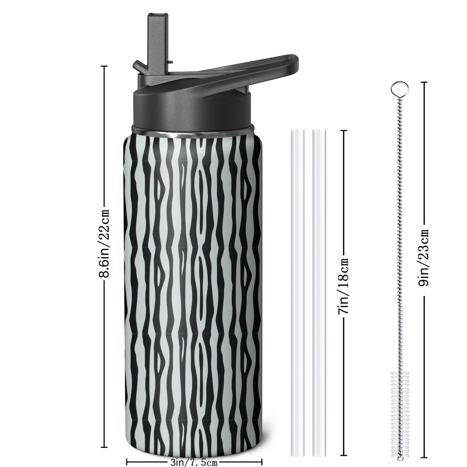 Leopard Print Insulated Stainless Steel Water Bottle with Straw & Cleaning Brush – 18 Oz | Leakproof, BPA-Free, 304 Stainless Steel, Wide Mouth, Travel Mug for Car, Gym, Office