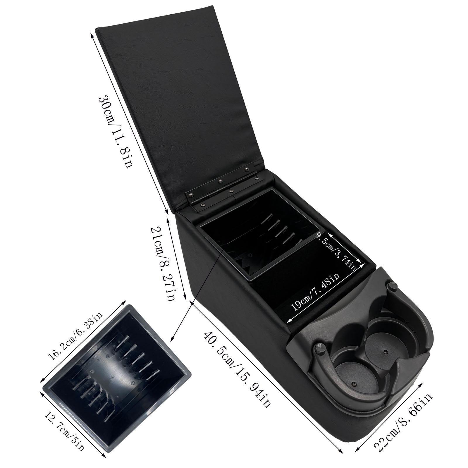 Universal Truck Bench Seat Console with Cup Holders, Black