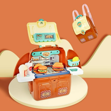 

Mairbeon 1 Set School Bag Toy Smooth Surface Novel Rich Accessories Burger BBQ Backpack Kit Toy for Kids