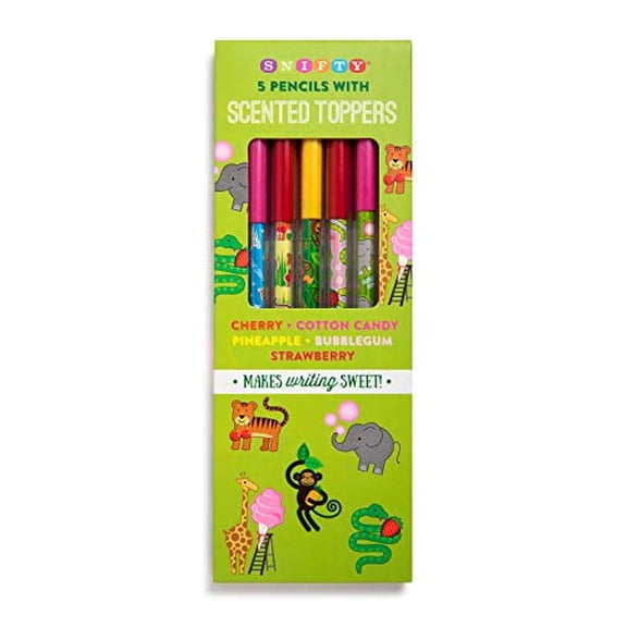 Snifty Scented Pencil Toppers with Zoo Themed, 5 Pack