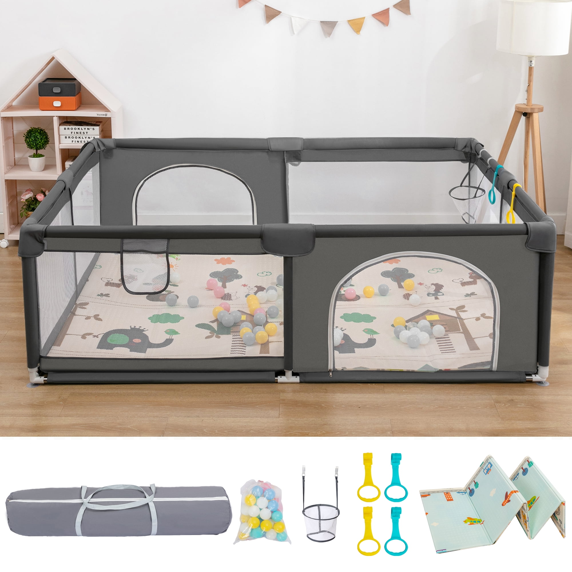 Baby Playpen with Mat, Cuddor 79 x 59 inch Extra Large Play Yard for