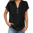 thumbnail image 3 of Womens Spring Short Sleeve T Shirts Fashion Tees V-Neck Summer Solid Color Loose Fit Tops, 3 of 5