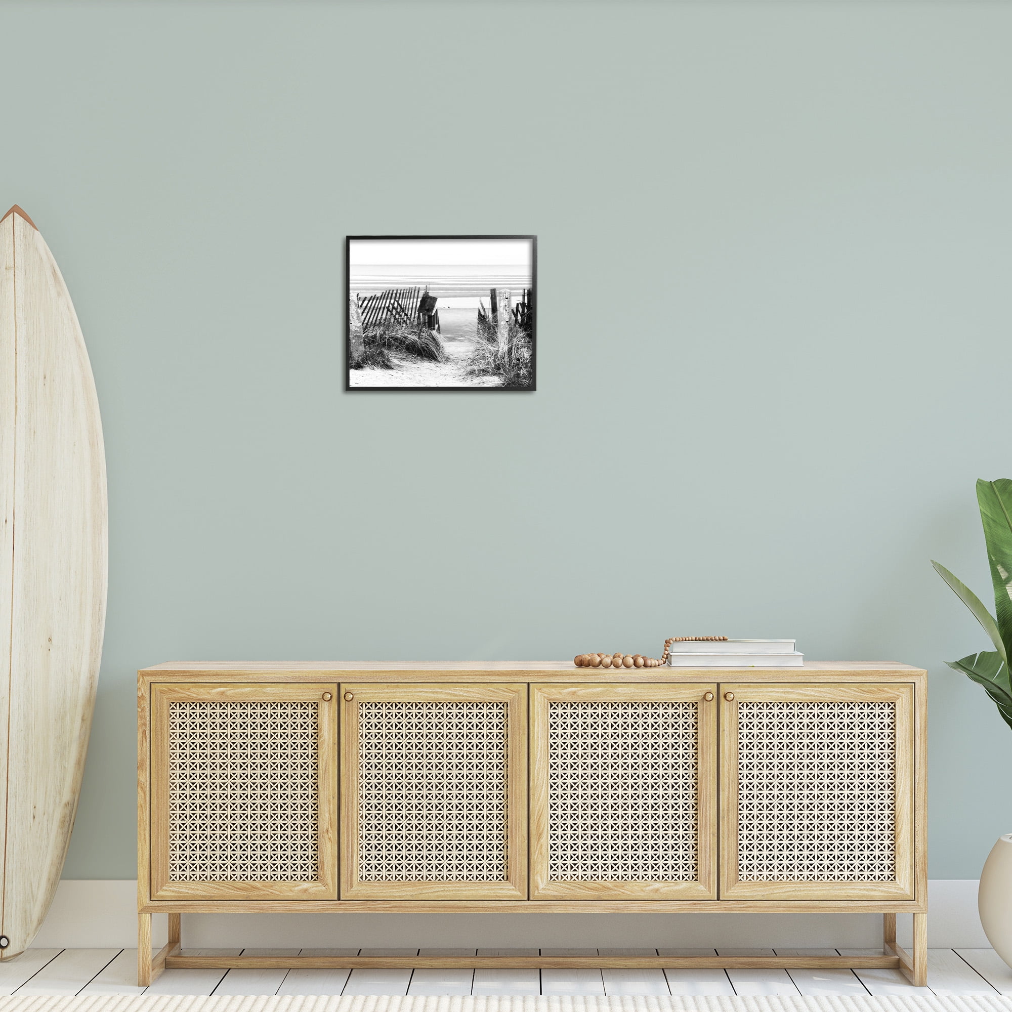Stupell Industries Fenced Beach Path Landscape Photography Black Framed Art Print Wall Art, 20 x 16